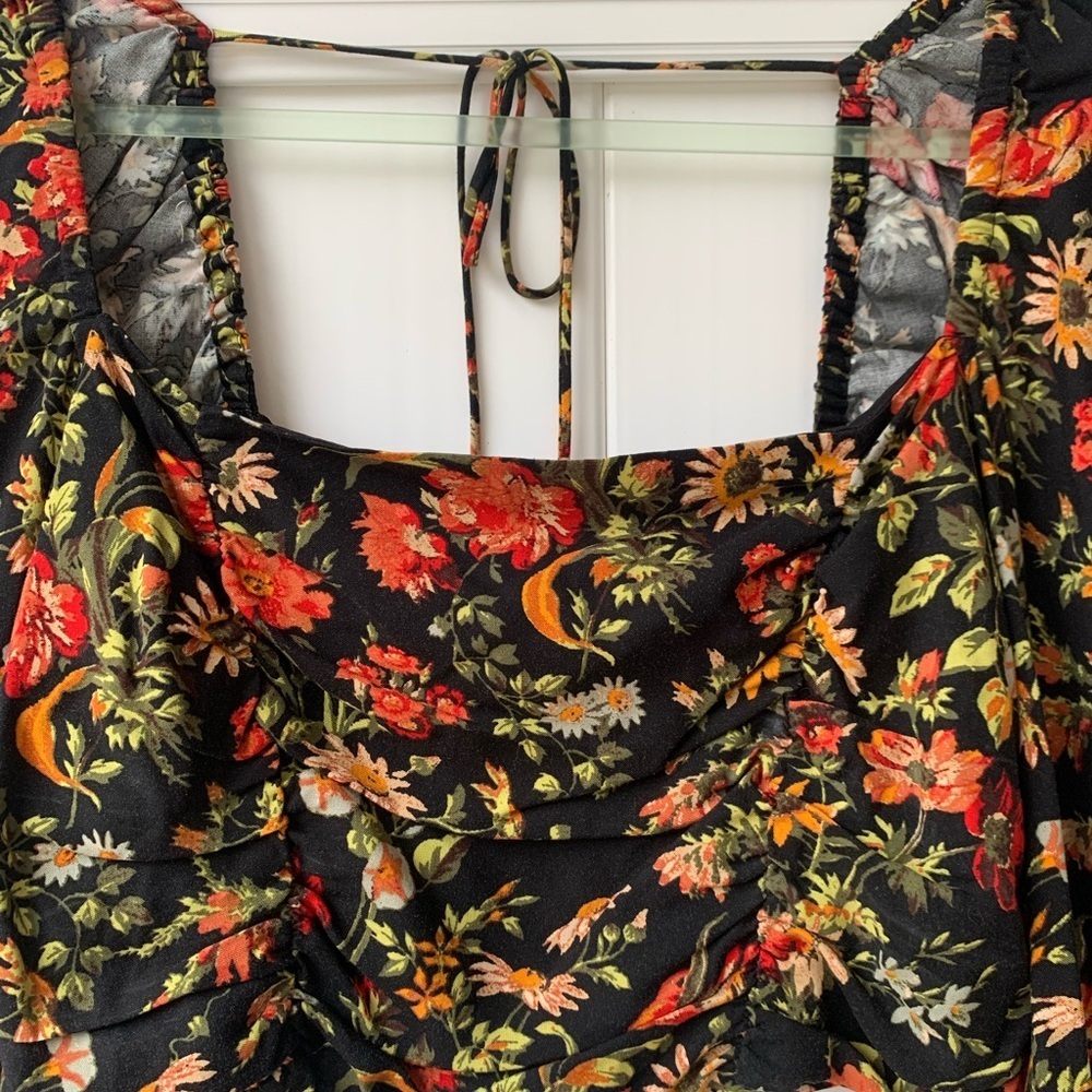 Urban Outfitters Square Neck Long Sleeve Off Shoulder Floral Open Back Black L - Picture 5 of 9